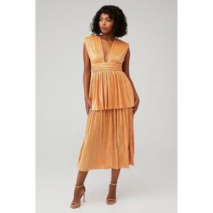 Sabina Musayev Ophelia Pleated Maxi Dress Metallic Orange Size L